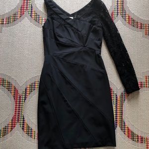 Black cocktail dress with Asymmetric lace sleeves